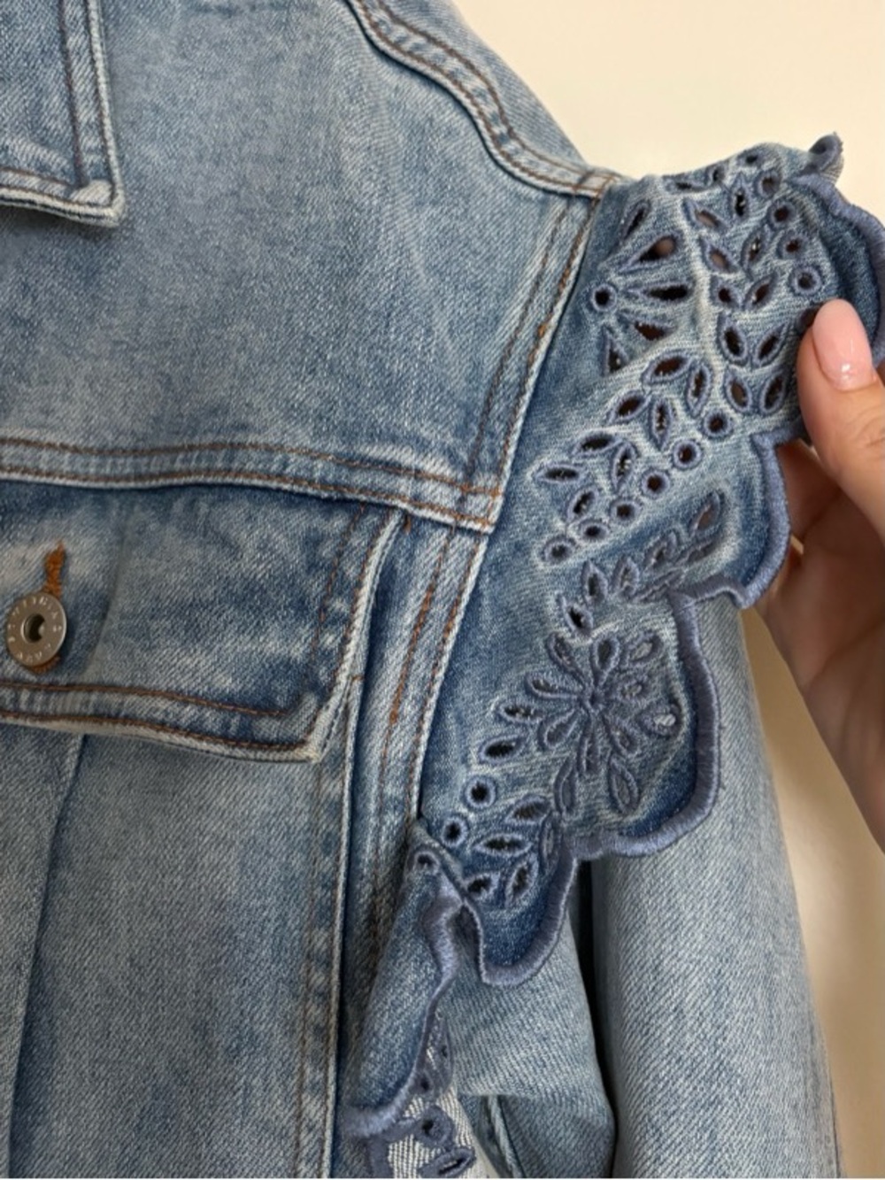 Something Navy: Celeste Ruffle Jacket, Washed Indigo (DENIM) - Picture 3 of 5